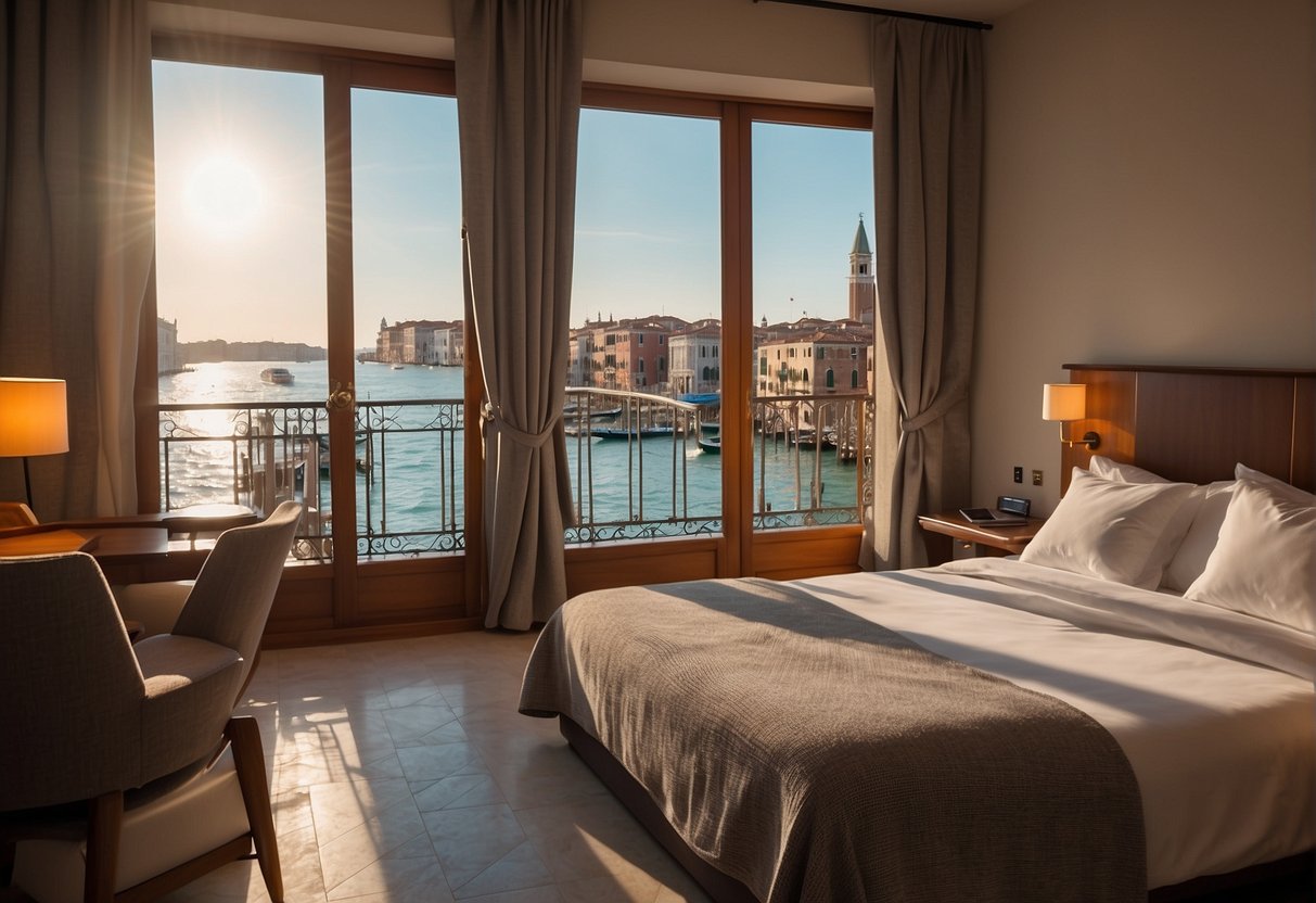 A cozy hotel room in Venice with affordable amenities and services