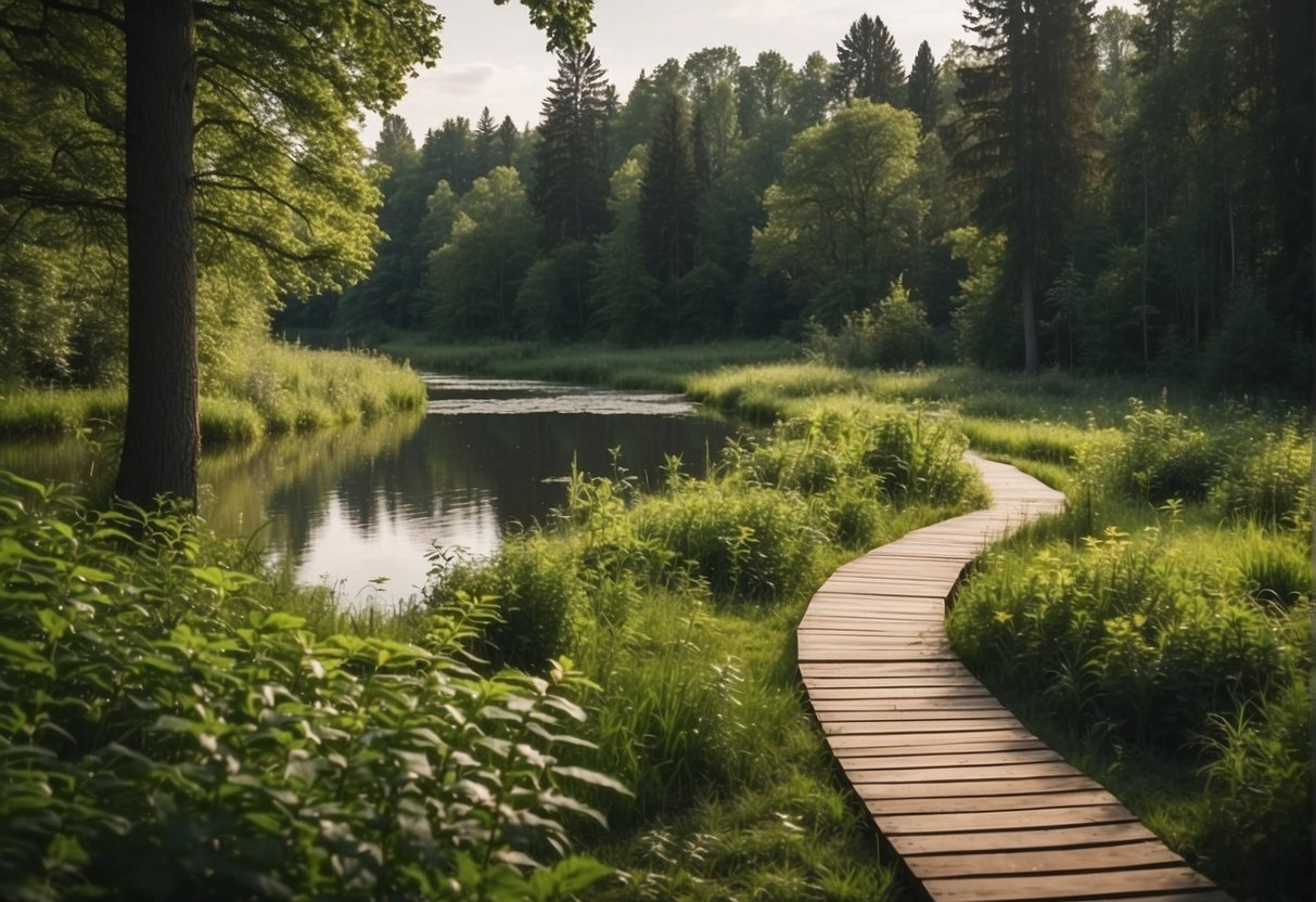 Lush greenery, winding trails, and serene lakes fill Suwalski Park Krajobrazowy. A diverse array of wildlife and vibrant flora create a picturesque landscape