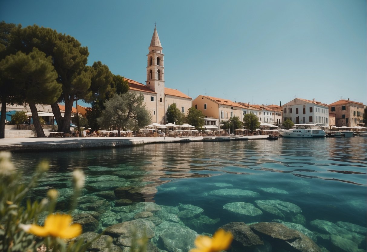 Lush greenery surrounds the crystal-clear waters of Zadar, with vibrant flowers and exotic wildlife adding to the natural beauty of the area