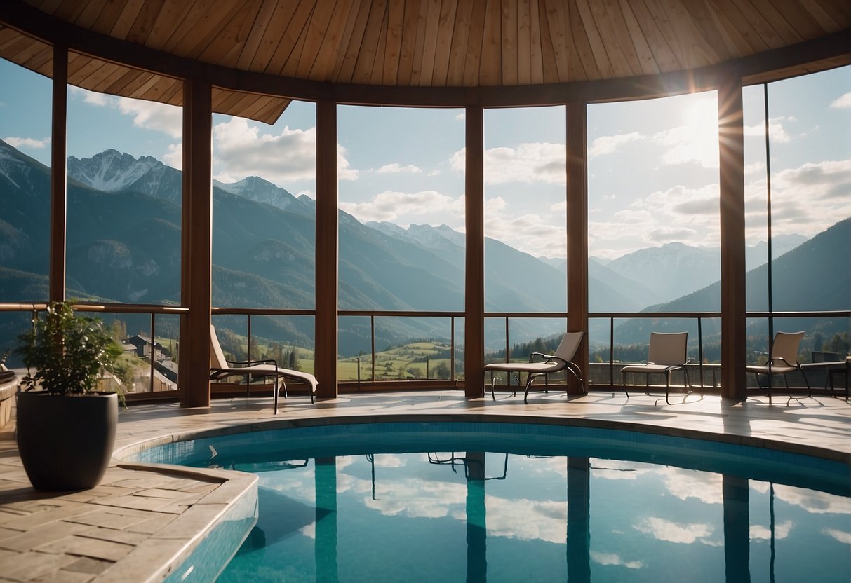 A mountain hotel with a pool surrounded by the Stołowe Mountains