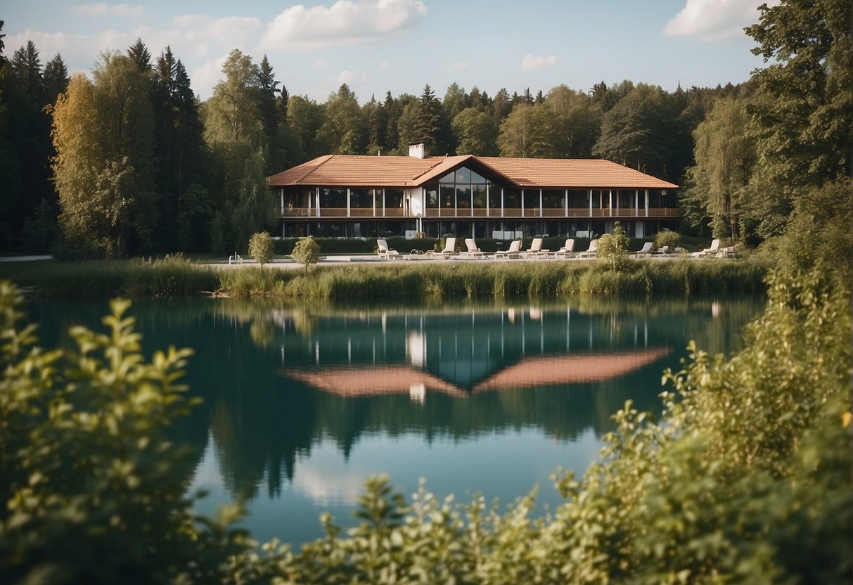 A serene lakeside spa hotel in Lubuskie, with lush greenery and a tranquil lake view