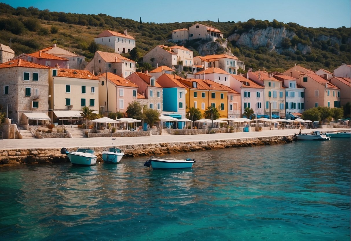A coastal town in Premantura, Croatia with colorful buildings and clear blue waters